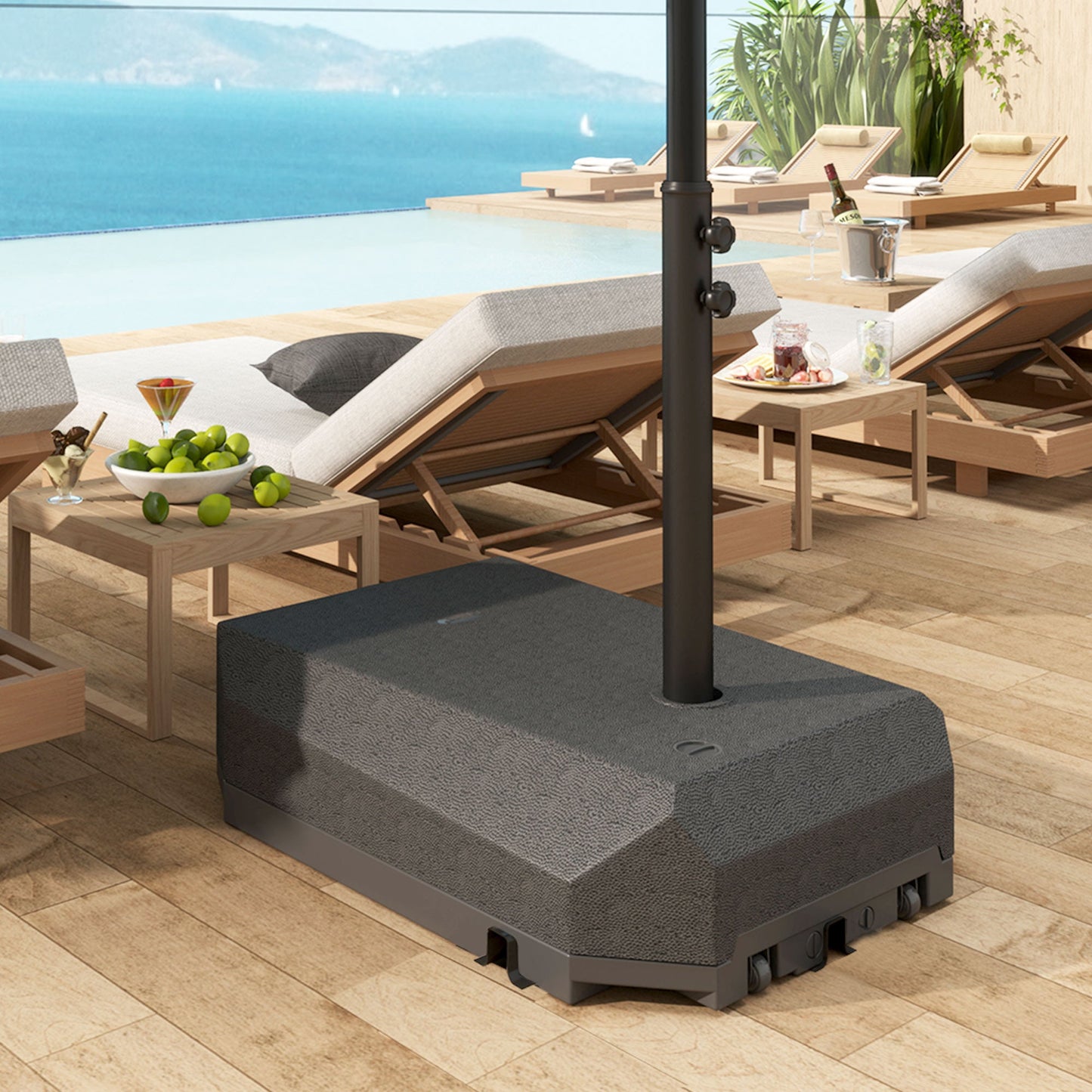 90kg Cantilever Parasol Base with Wheels, Water and Sand Filled Umbrella Stand Weights for Garden Banana Parasol with T-shaped Cross Base and Handle, Black