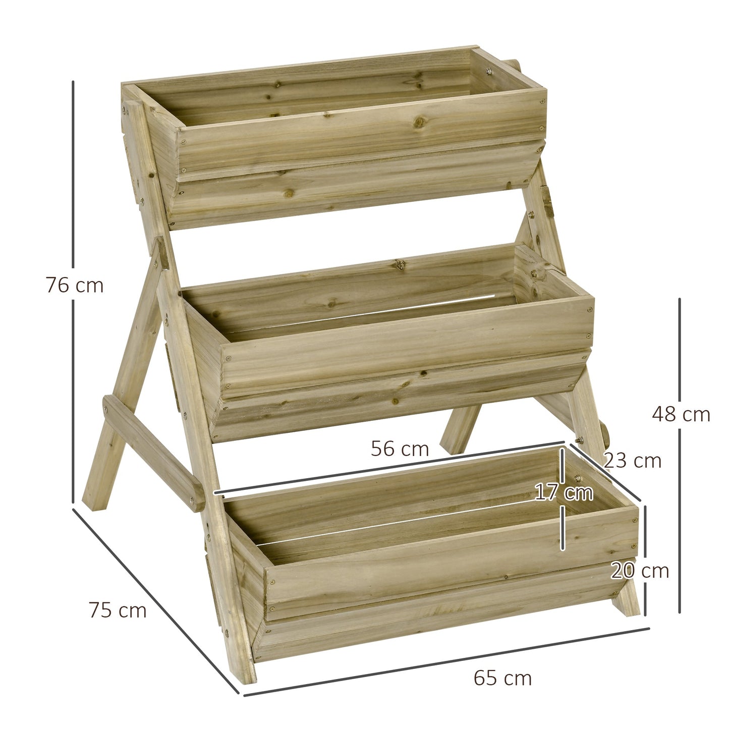 3 Tier 66L Raised Garden Bed Wooden Elevated Planter Box Kit for Flower, Vegetable, Herb, 65 x 75 x 76cm, Green