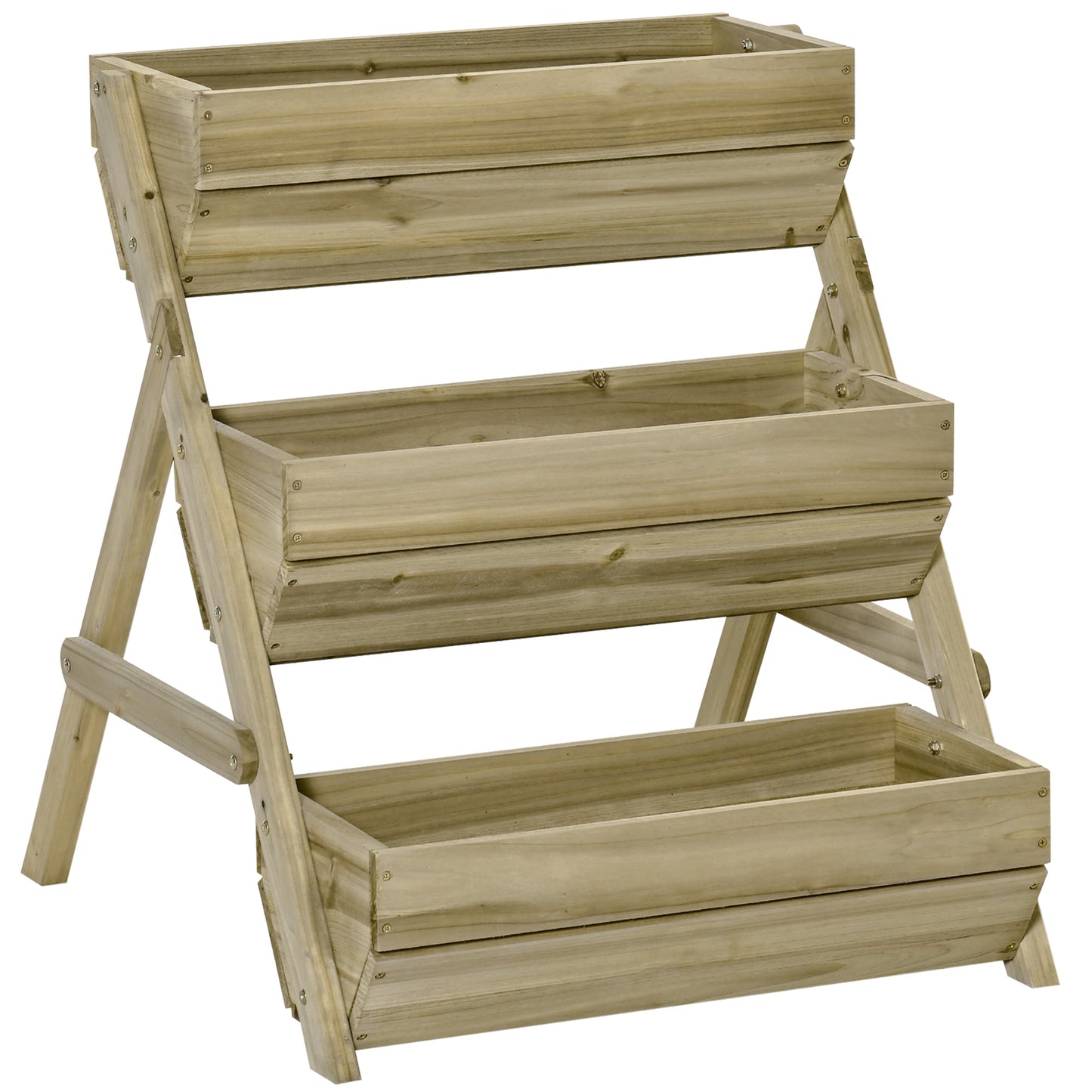 3 Tier 66L Raised Garden Bed Wooden Elevated Planter Box Kit for Flower, Vegetable, Herb, 65 x 75 x 76cm, Green