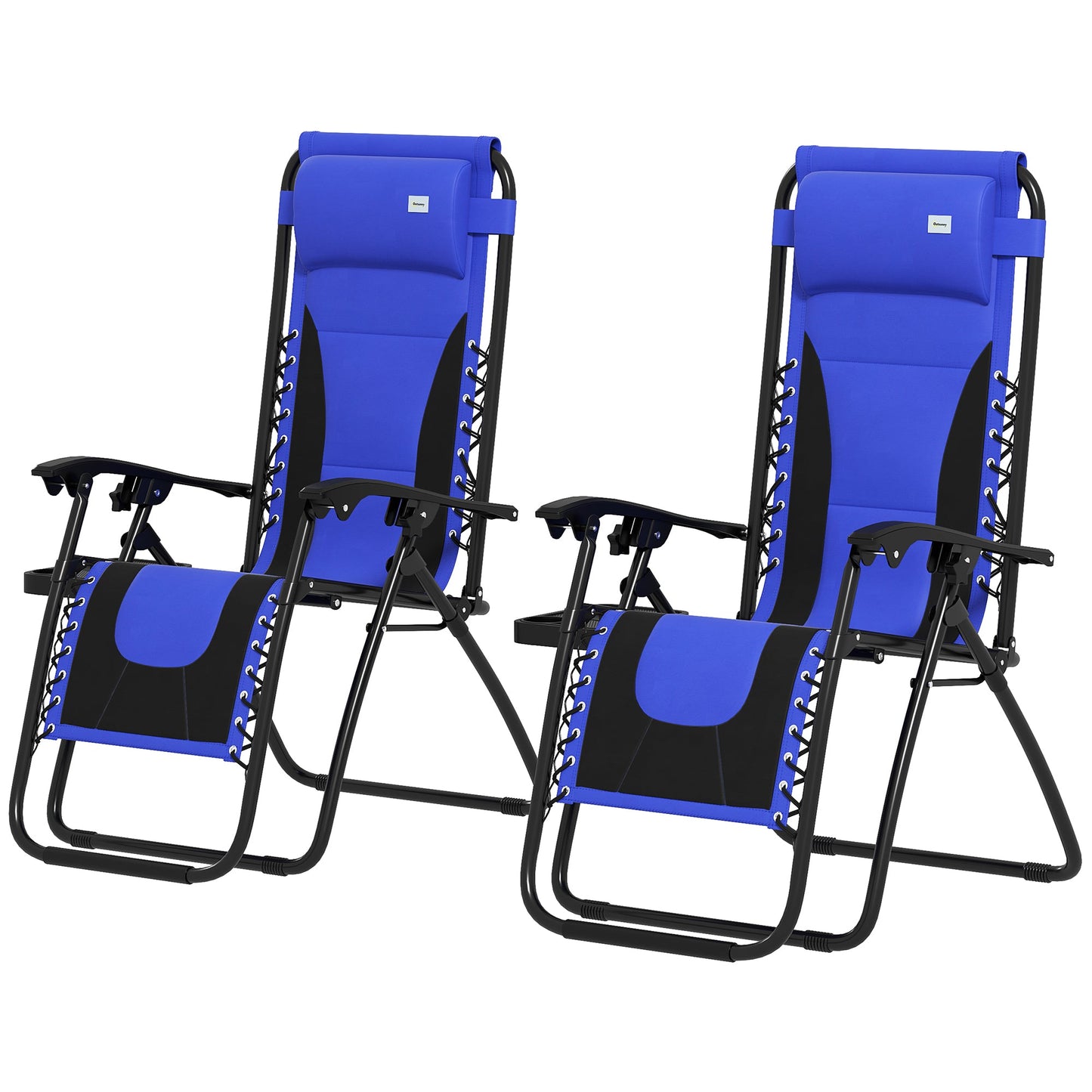 Zero Gravity Lounger Chair Set of 2, Folding Reclining Patio Chair with Padded Seat, Cup Holder, Soft Cushion and Headrest for Poolside, Camping, Blue
