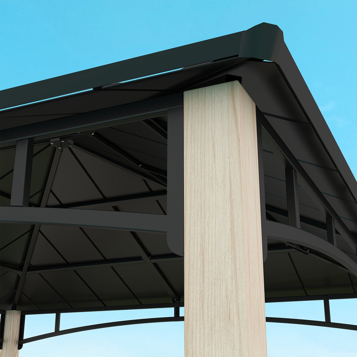 3 x 3(m) Hardtop Gazebo Canopy with Galvanised Metal Roof, Garden Gazebo Permanent Pavilion with Wood Grain Strong Columns and Top Hook for Patio, Deck