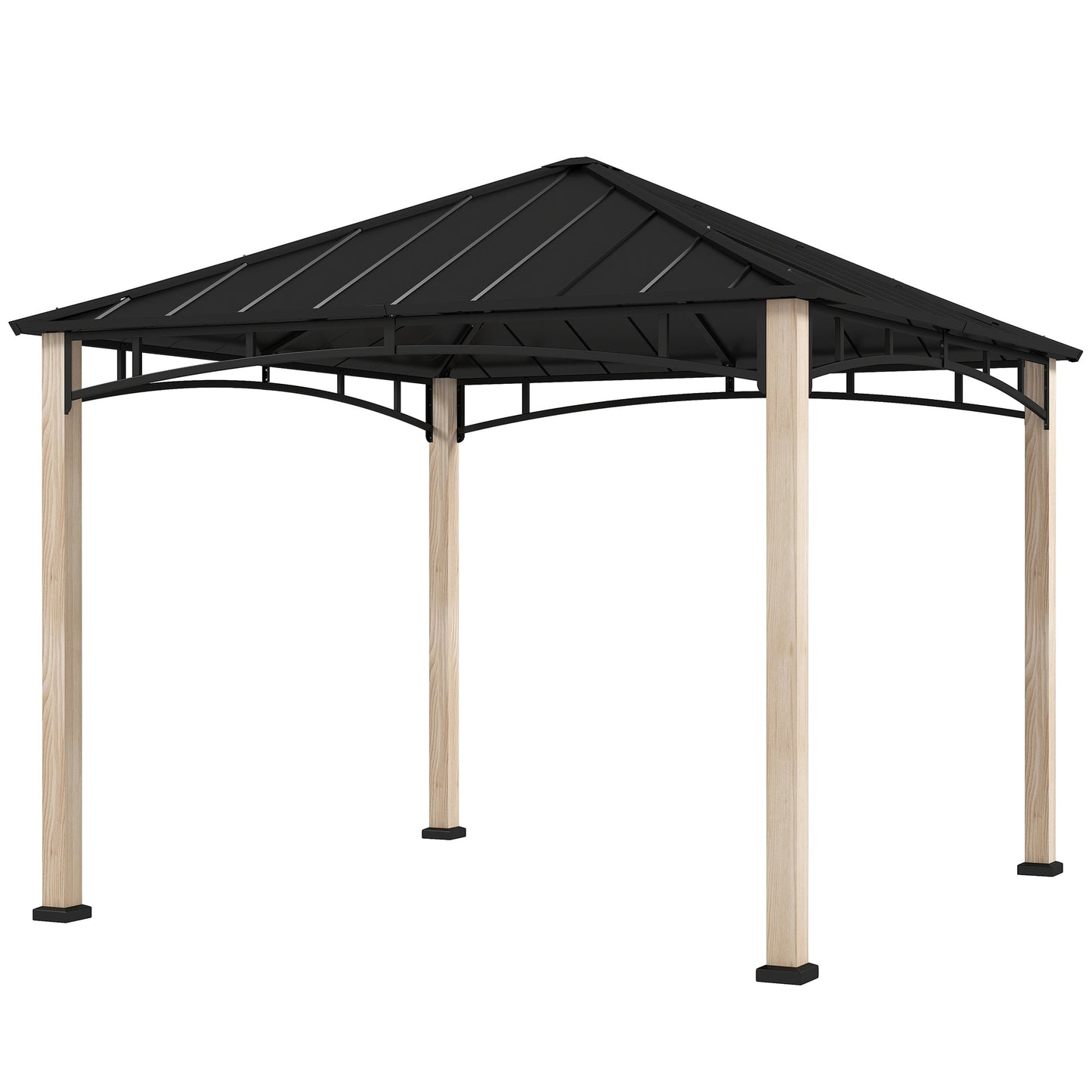3 x 3(m) Hardtop Gazebo Canopy with Galvanised Metal Roof, Garden Gazebo Permanent Pavilion with Wood Grain Strong Columns and Top Hook for Patio, Deck