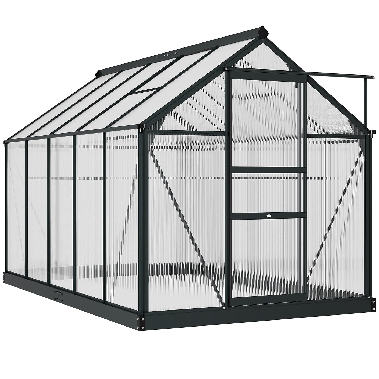6 x 10ft Polycarbonate Greenhouse, Large Walk-In Green House with Slide Door and Window, Garden Plants Grow House with Aluminium Frame and Foundation, Grey