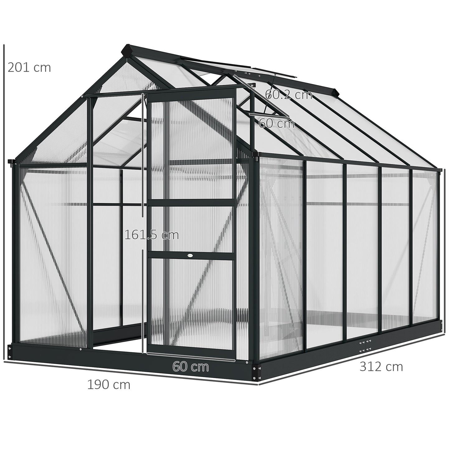 6 x 10ft Polycarbonate Greenhouse, Large Walk-In Green House with Slide Door and Window, Garden Plants Grow House with Aluminium Frame and Foundation, Grey