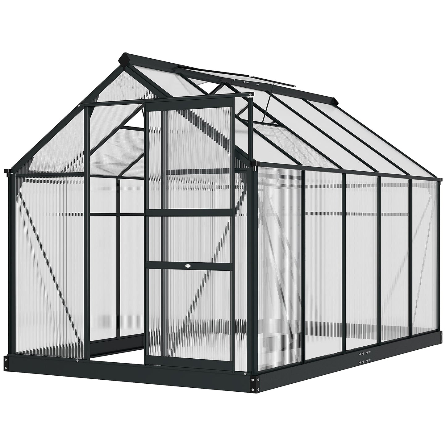 6 x 10ft Polycarbonate Greenhouse, Large Walk-In Green House with Slide Door and Window, Garden Plants Grow House with Aluminium Frame and Foundation, Grey