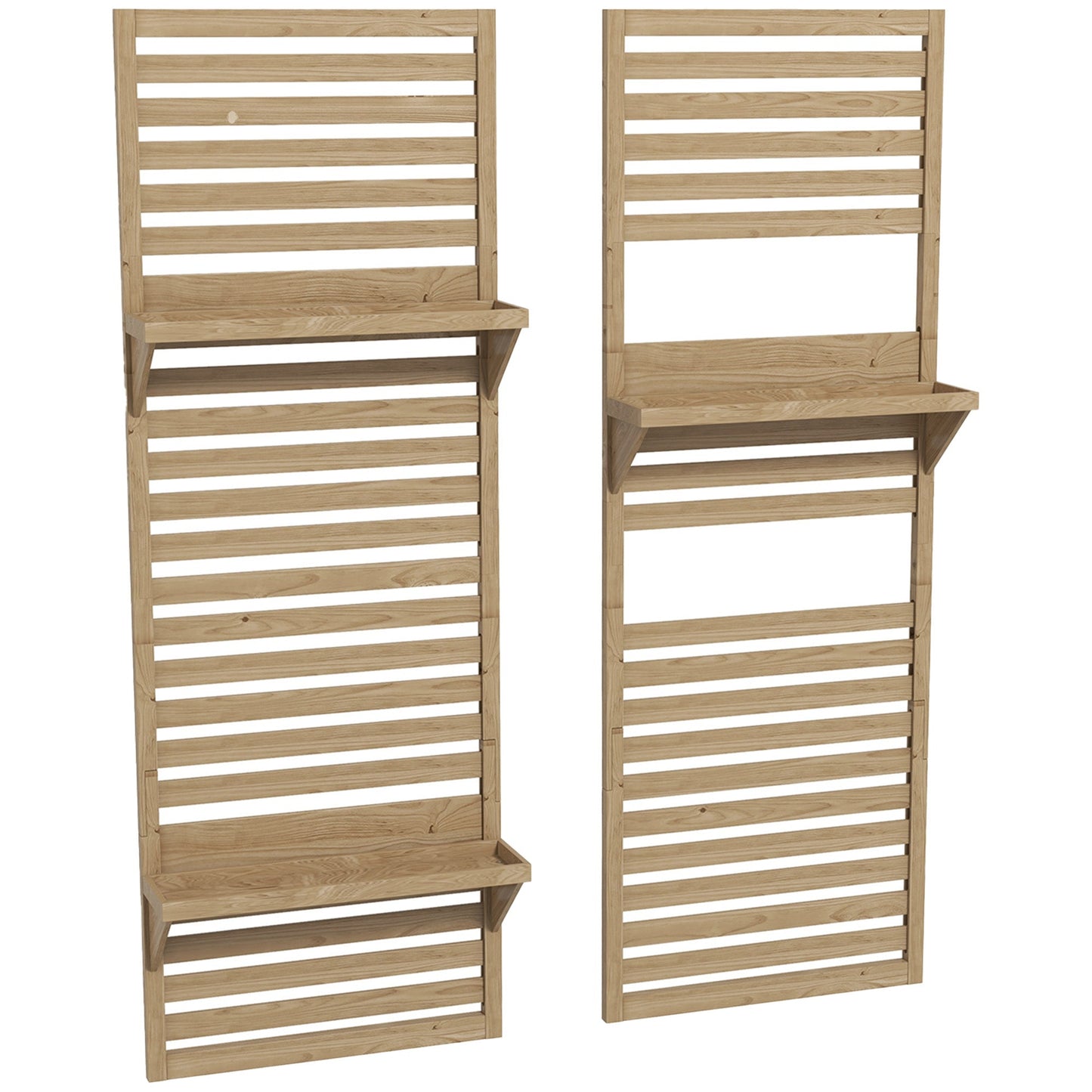 2-pieces Outdoor Plant Stands with Hanging Planter Shelves and Slatted Trellis for Climbing Plants, 170cm Wall Mount Wooden Plant Rack for Patio, Balcony, Porch, Natural