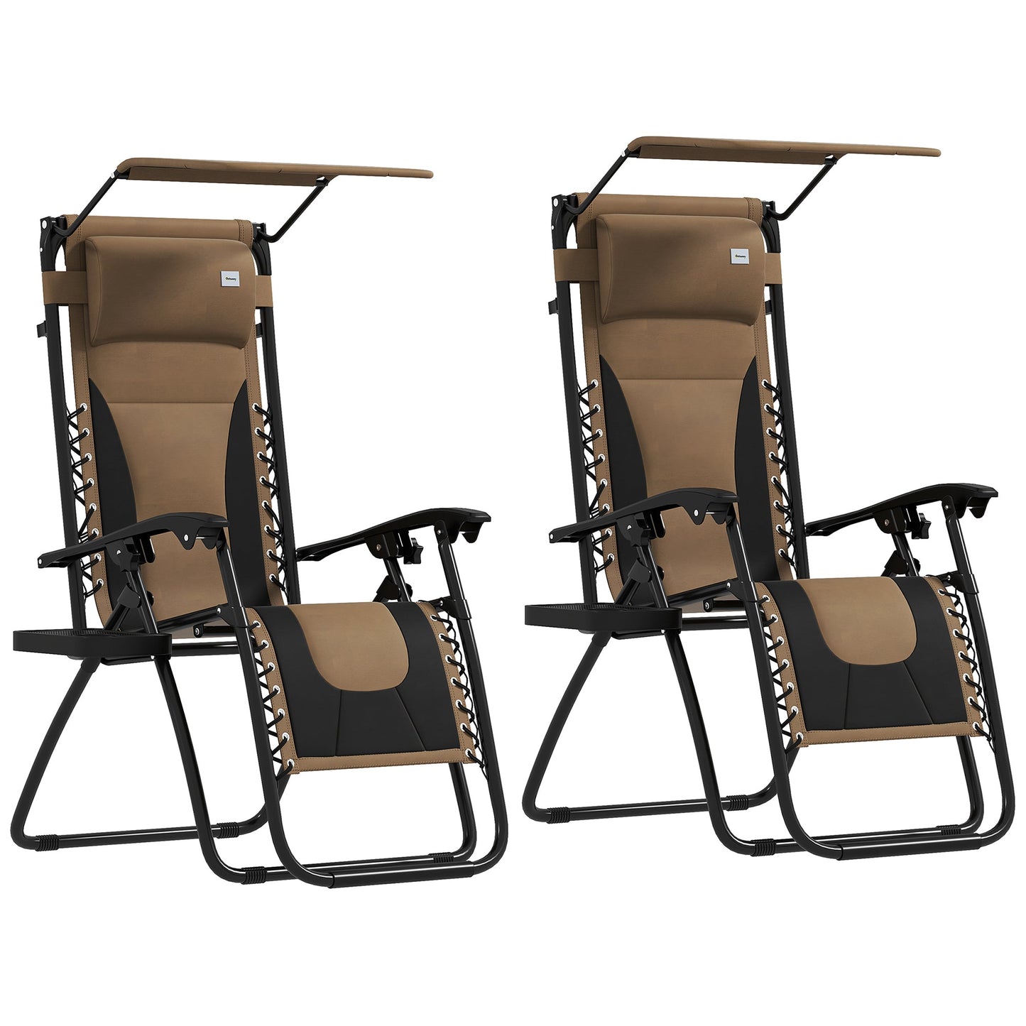 Zero Gravity Lounger Chair Set of 2, Folding Reclining Patio Chair with Shade Cover, Cup Holder, Soft Cushion and Headrest for Poolside, Camping, Coffee