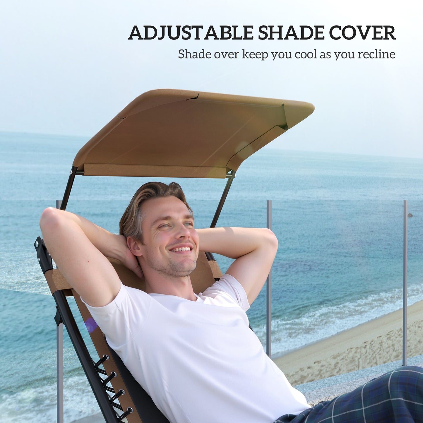 Zero Gravity Lounger Chair Set of 2, Folding Reclining Patio Chair with Shade Cover, Cup Holder, Soft Cushion and Headrest for Poolside, Camping, Coffee
