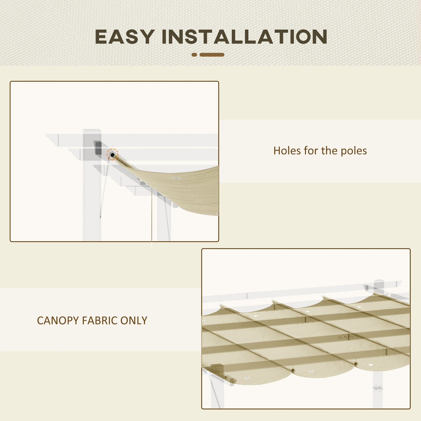 Retractable Pergola Shade Cover, Replacement Canopy Fabric for 4 x 3 (m) Pergola, Gazebo Retractable Roof, Beige