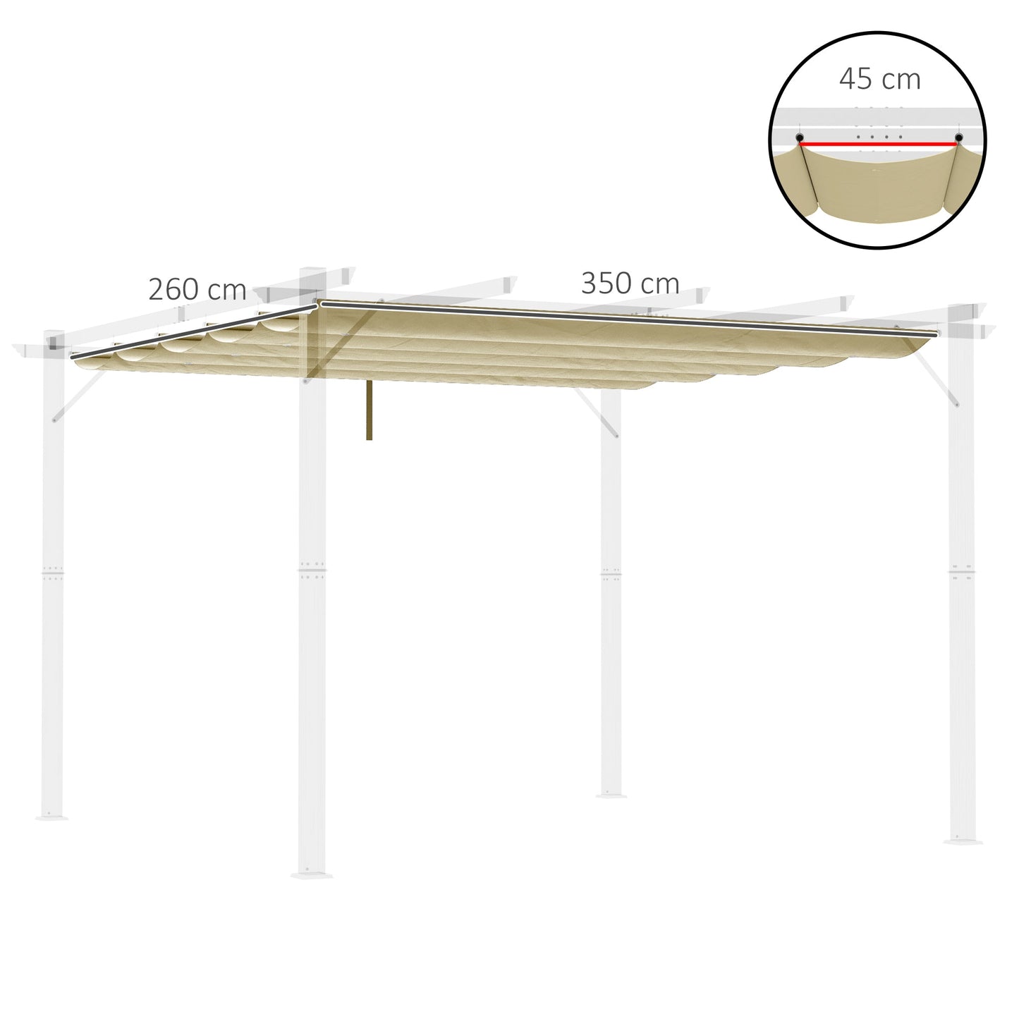 Retractable Pergola Shade Cover, Replacement Canopy Fabric for 4 x 3 (m) Pergola, Gazebo Retractable Roof, Beige