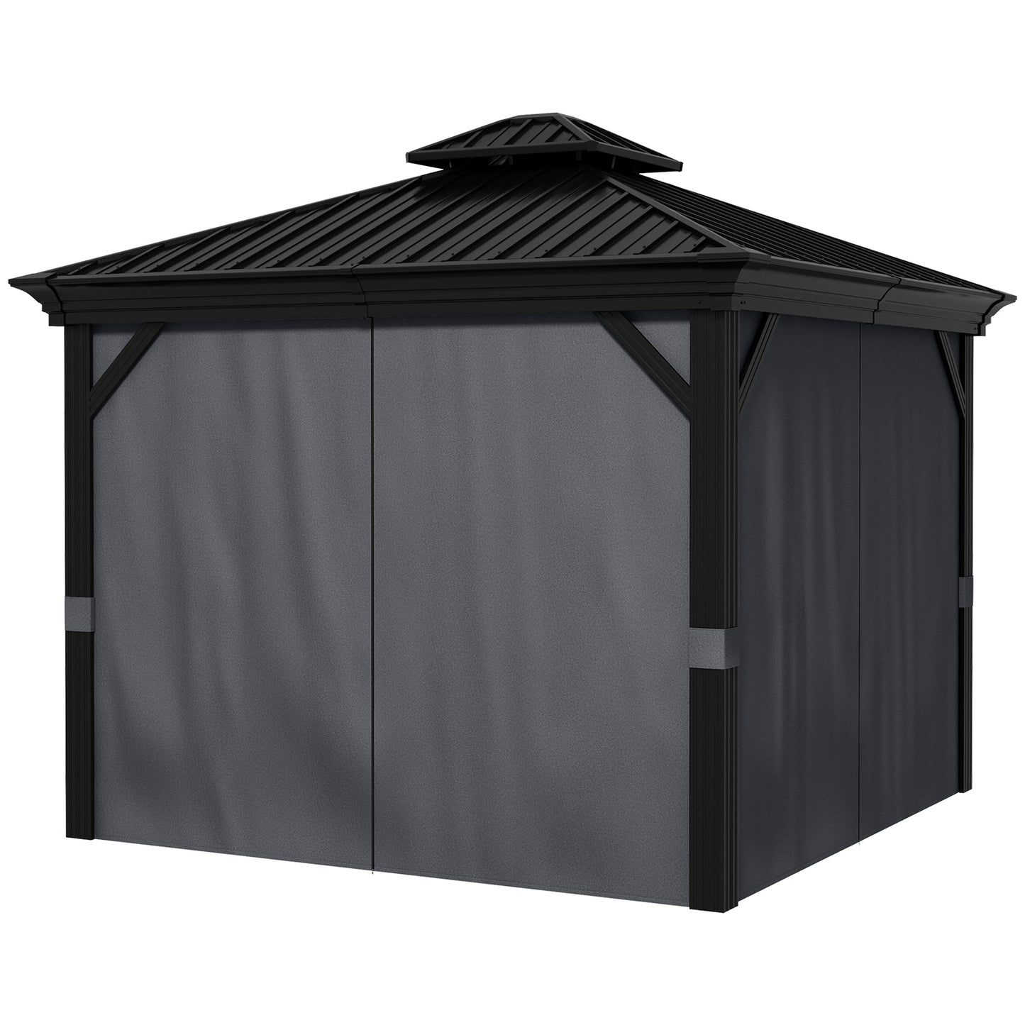 3 x 3.7m Outdoor Hardtop Gazebo Canopy Aluminium Frame with 2-Tier Roof & Mesh Netting Sidewalls for Patio, Dark Grey