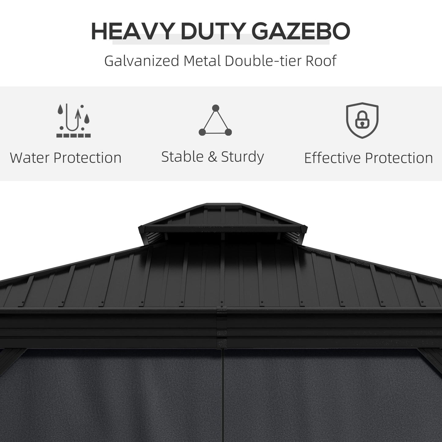 3 x 3.7m Outdoor Hardtop Gazebo Canopy Aluminium Frame with 2-Tier Roof & Mesh Netting Sidewalls for Patio, Dark Grey
