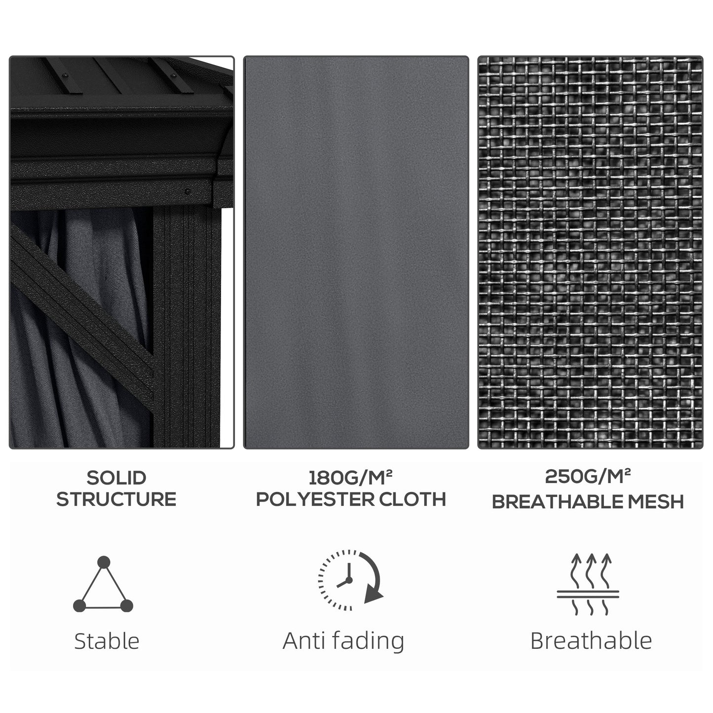 3 x 3.7m Outdoor Hardtop Gazebo Canopy Aluminium Frame with 2-Tier Roof & Mesh Netting Sidewalls for Patio, Dark Grey