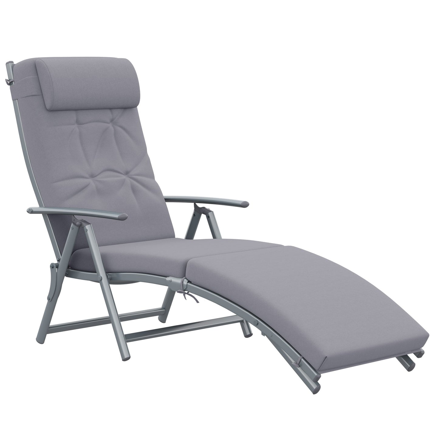 Sun Lounger Steel Frame Outdoor Folding Chaise Texteline Lounge Chair Recliner with Headrest & 7 Levels Adjustable Backrest, Grey