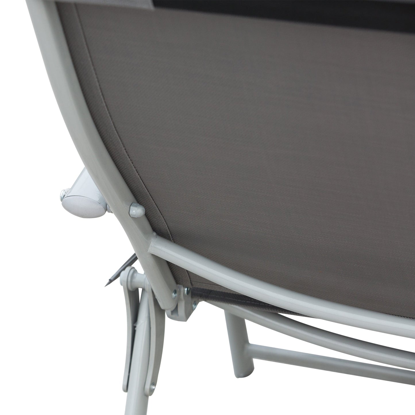 Sun Lounger Steel Frame Outdoor Folding Chaise Texteline Lounge Chair Recliner with Headrest & 7 Levels Adjustable Backrest, Grey