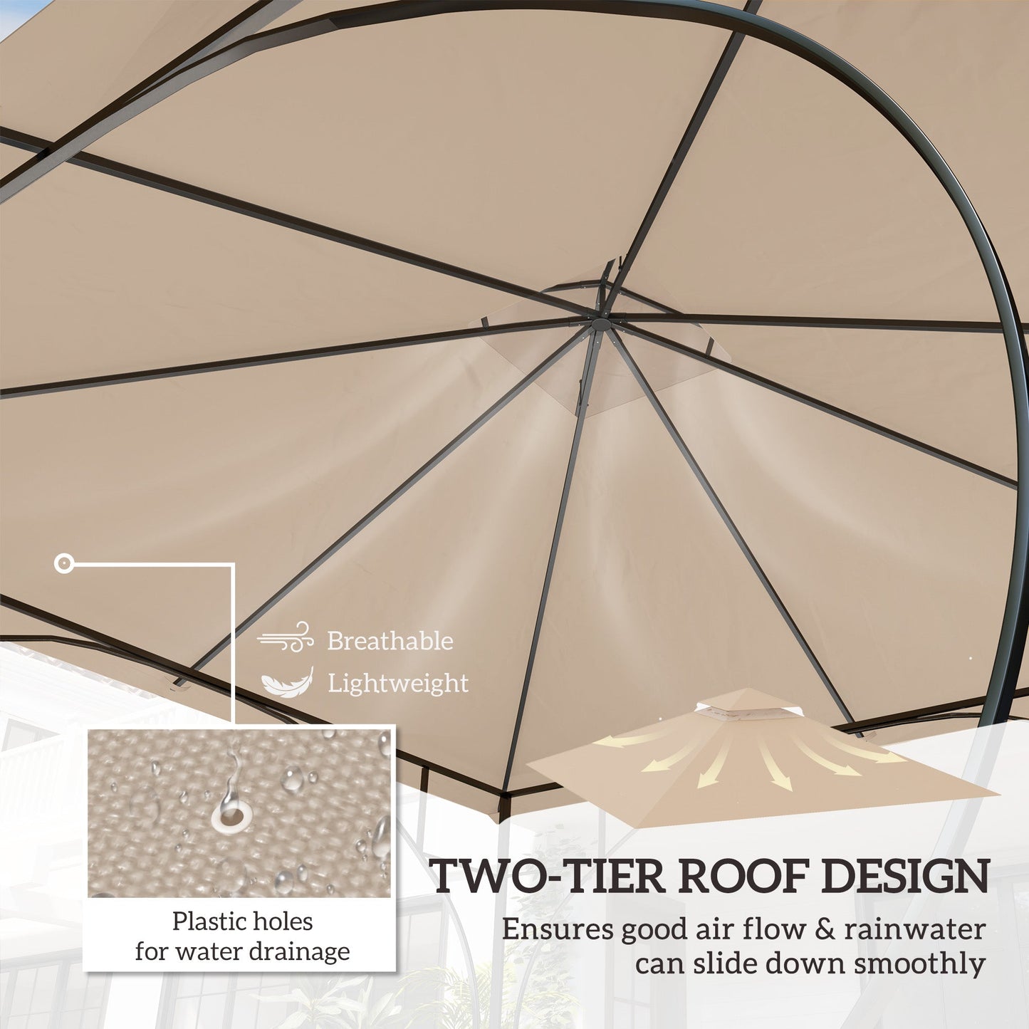 3x3(m) Replacement Gazebo Canopy, Double Tier Roof Top for Garden, Patio, Outdoor, Khaki (TOP ONLY)
