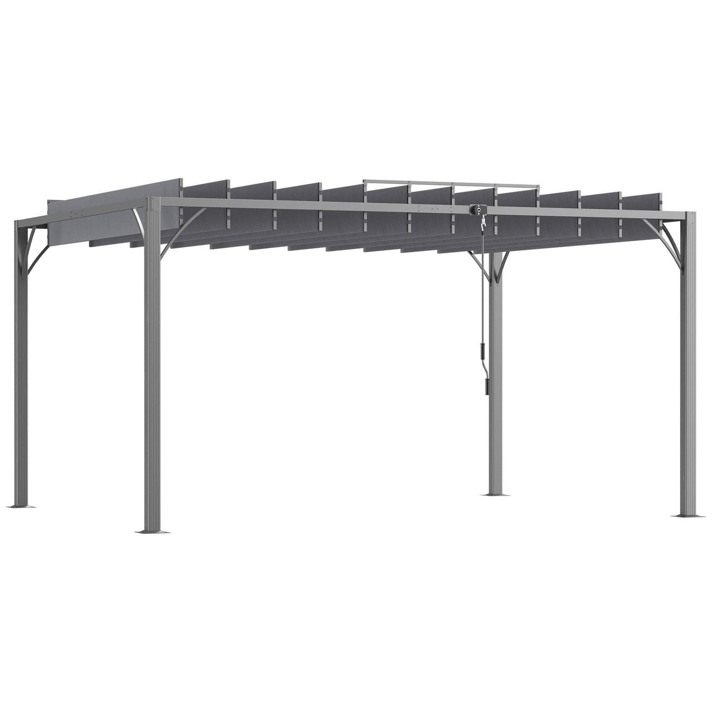 4 x 3(m) Outdoor Louvered Pergola with Adjustable Roof, AluminIum Patio Gazebo Canopy with Ground Stakes for Patio, Lawn, Garden, Grey
