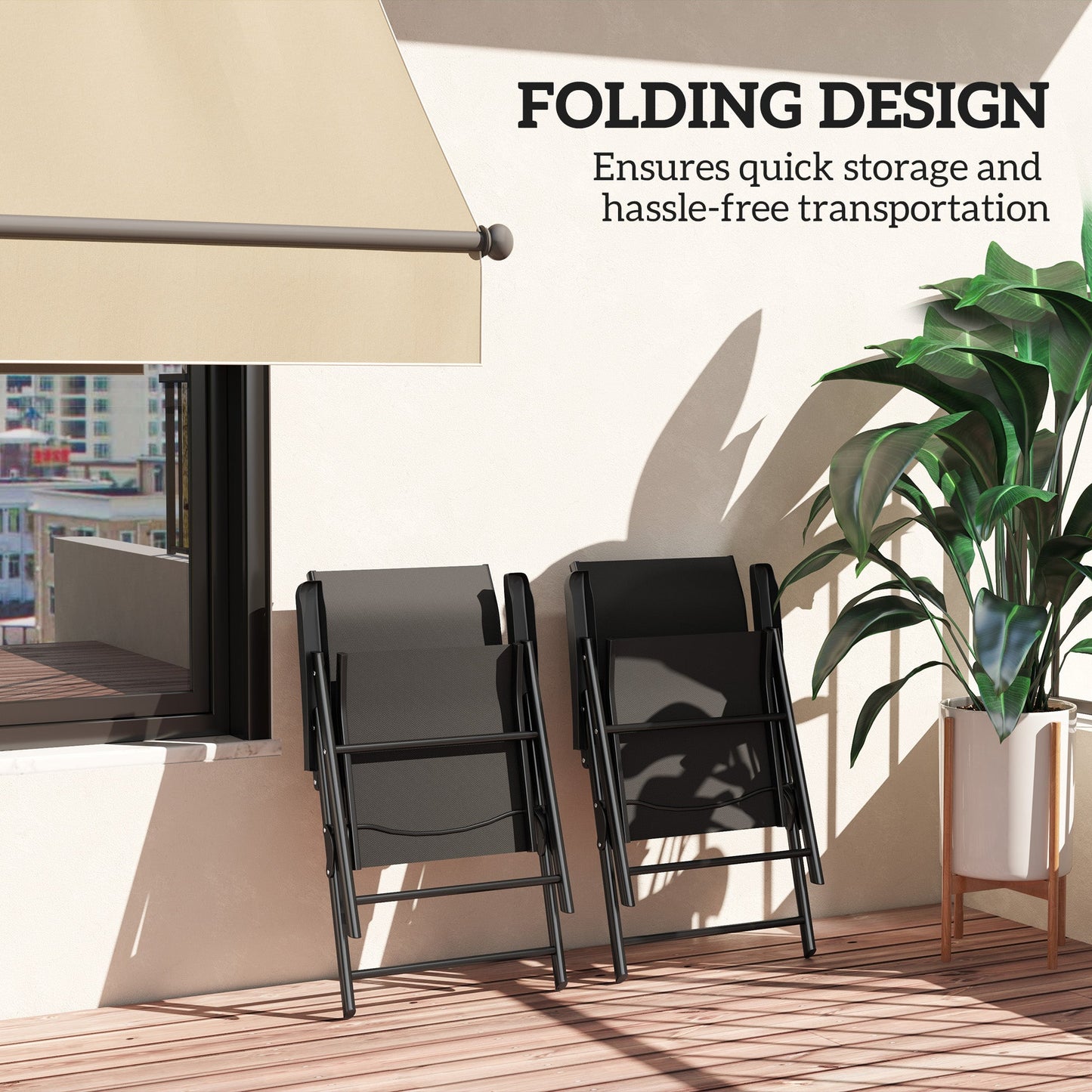 Set of 2 Folding Chair, Garden Chair Set with Breathable Mesh Back and Seat, Outdoor Camping Chairs with Armrests, Steel Frame for Deck Balcony, Black