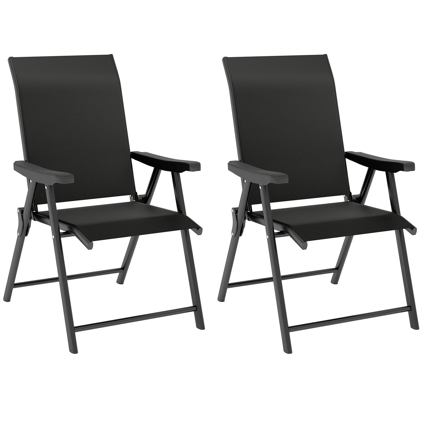 Set of 2 Folding Chair, Garden Chair Set with Breathable Mesh Back and Seat, Outdoor Camping Chairs with Armrests, Steel Frame for Deck Balcony, Black