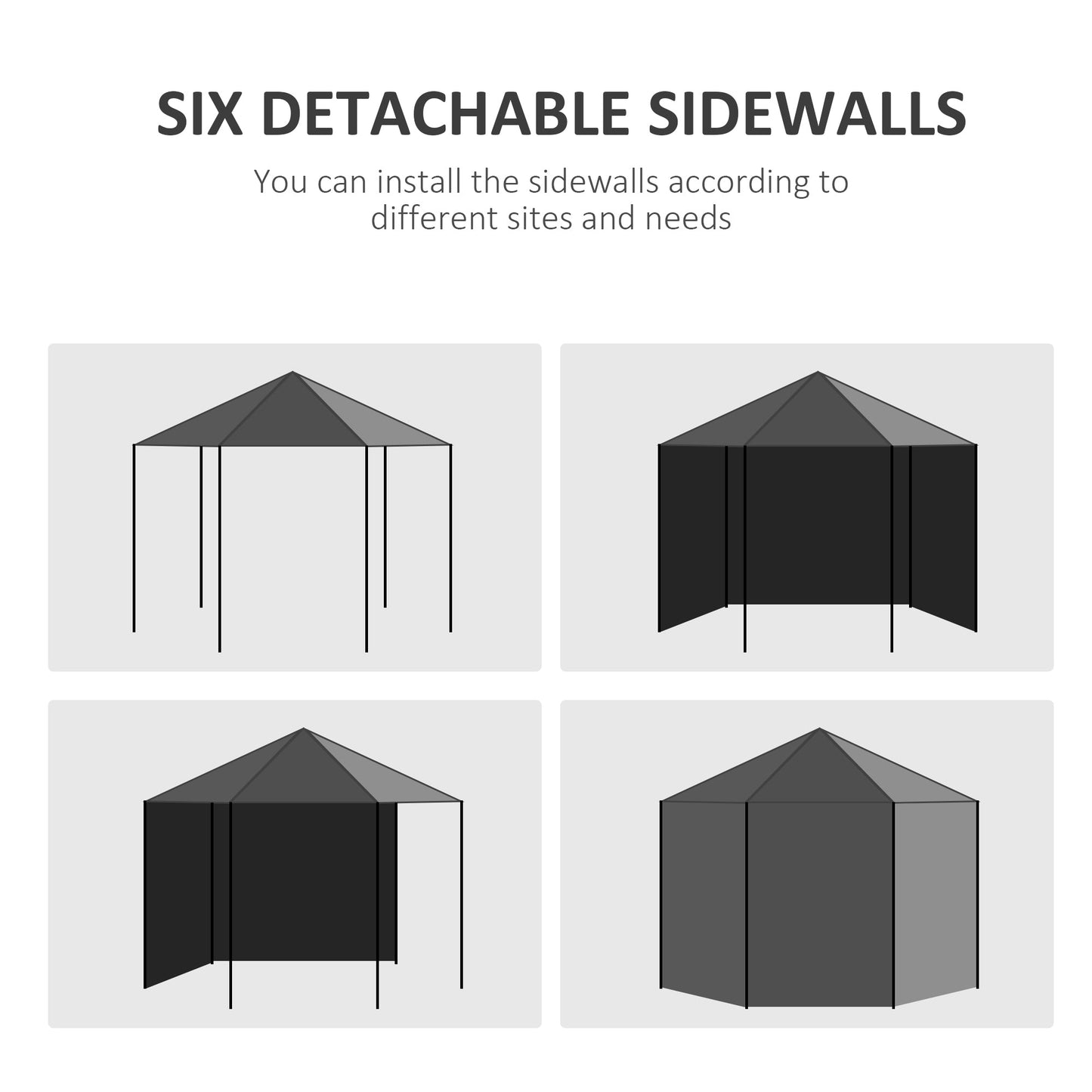 4m Hexagonal Gazebo Canopy Party Tent with 6 Removable Side Walls for Outdoor Event with Windows and Doors, Black
