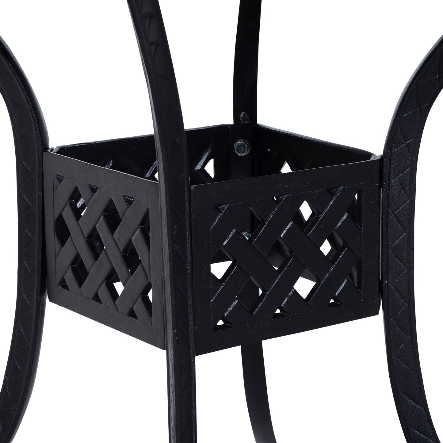 90 x 90cm Square Garden Dining Table with 46.5mm Dia. Umbrella Hole, Cast Aluminium Outdoor Dining Table, Grid Motif Outdoor Table for Garden, Patio, Porch, Black