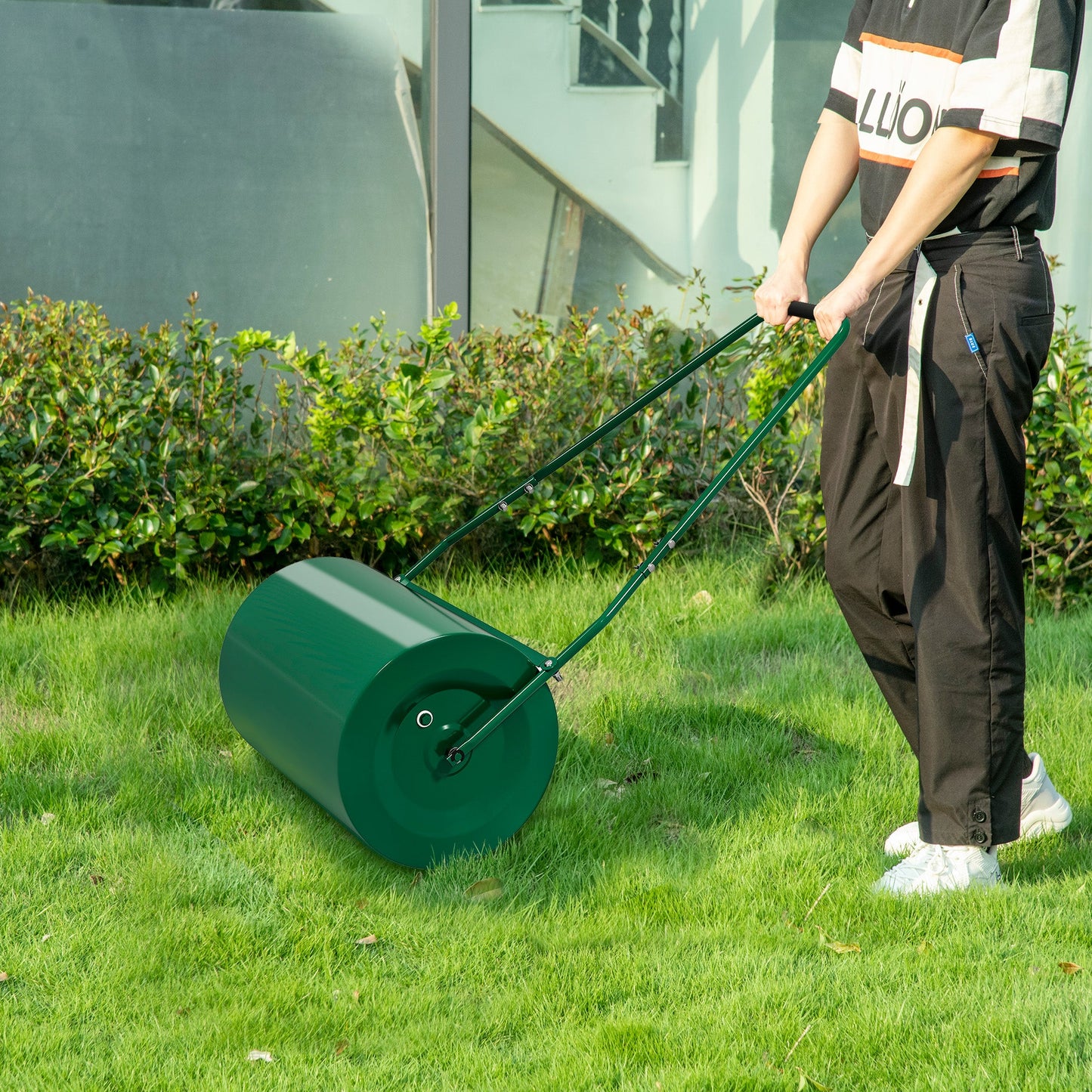 63 L Heavy Duty Water Or Sand Filled Φ30cm Garden Steel Lawn Roller Drum - Dark Green