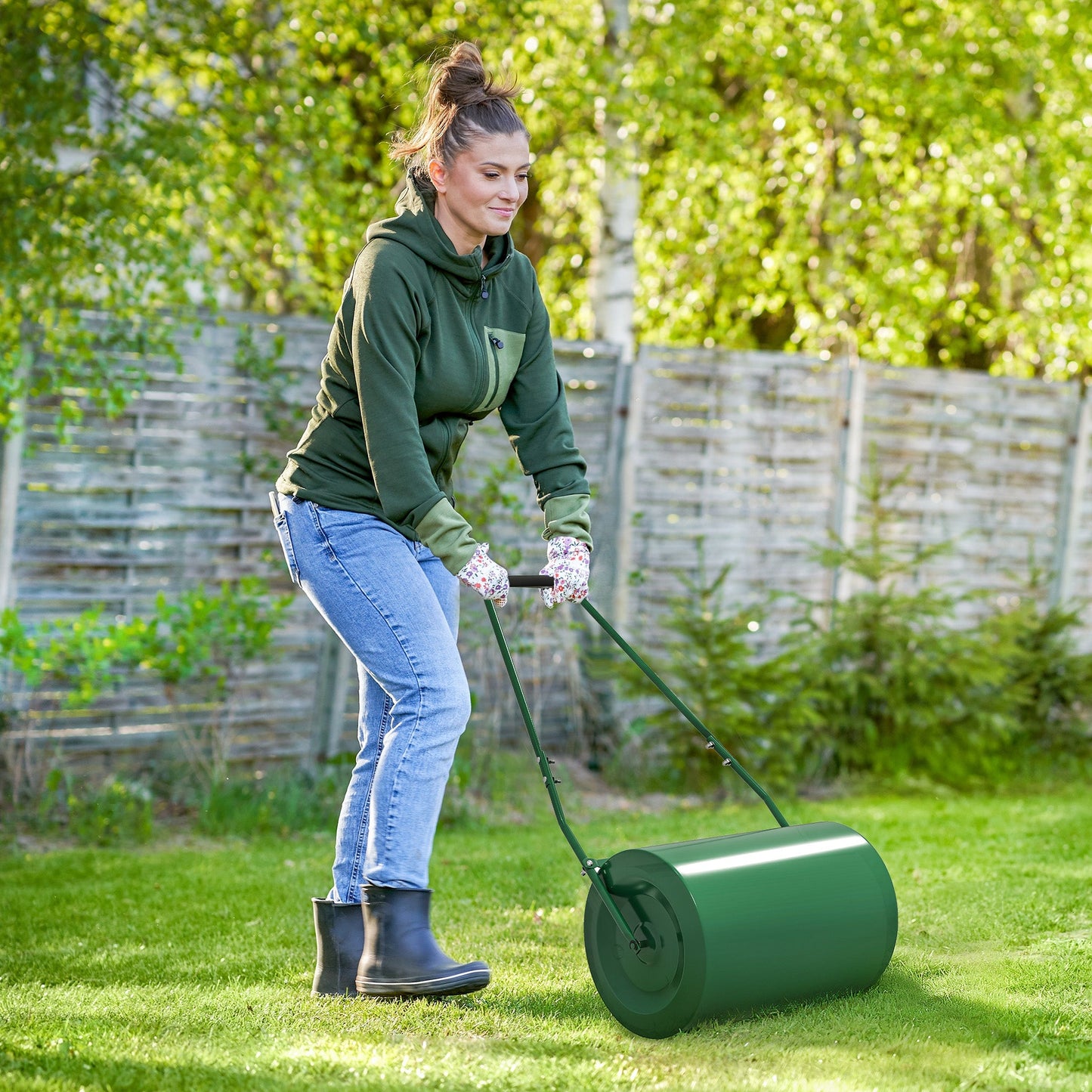 63 L Heavy Duty Water Or Sand Filled Φ30cm Garden Steel Lawn Roller Drum - Dark Green