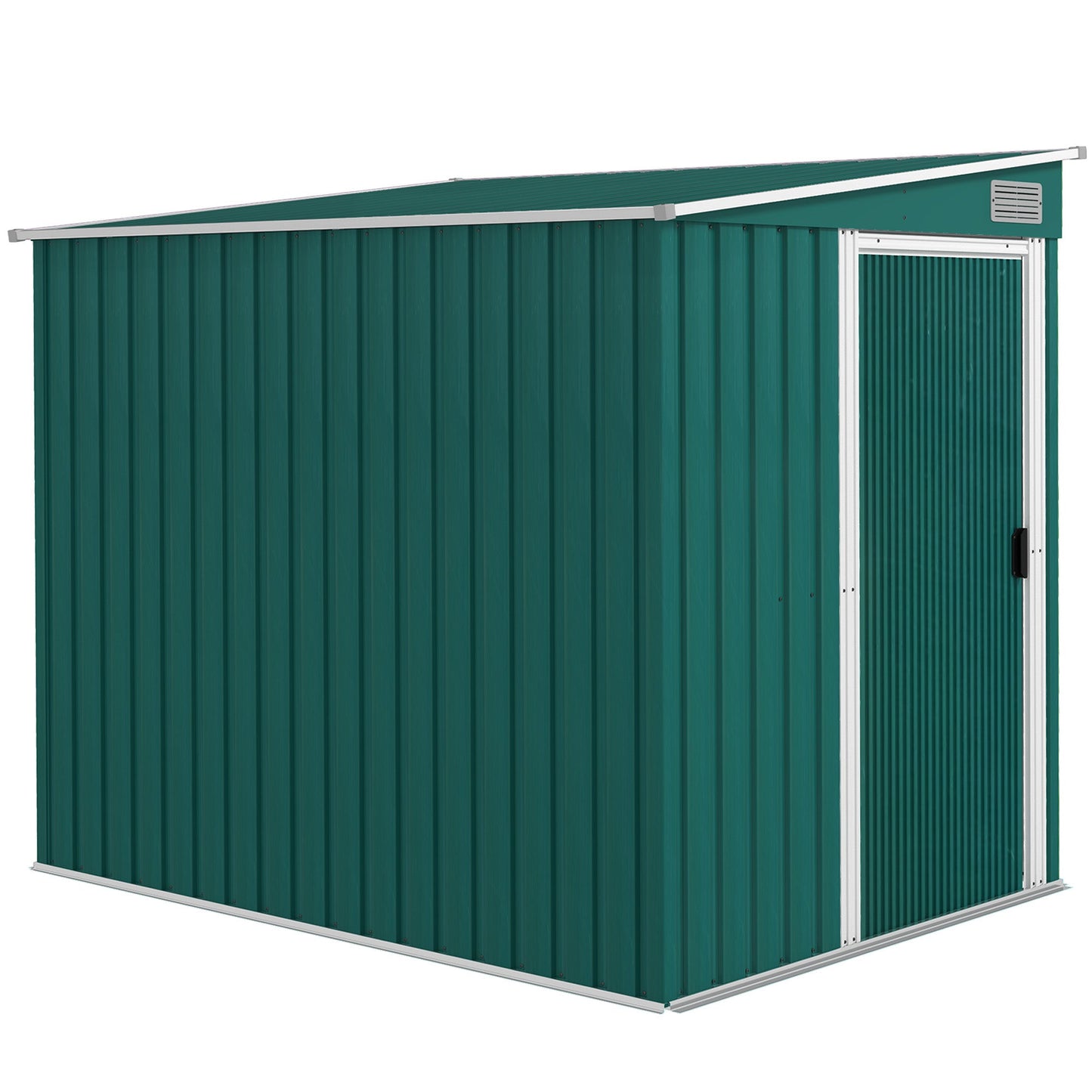 7 x 5FT Galvanised Metal Garden Shed with Foundation, Lean to Shed, Tool Storage House with Sliding Doors, 2 Vents, Adjustable Shelves and Hooks, Green