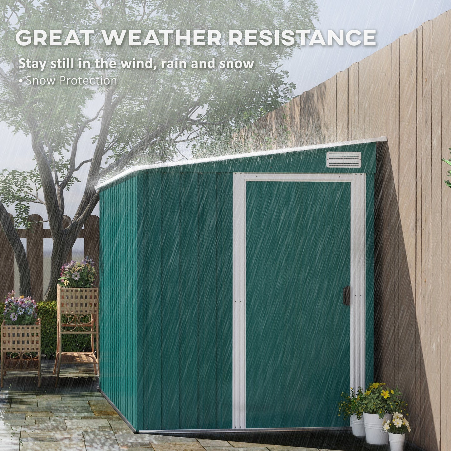 7 x 5FT Galvanised Metal Garden Shed with Foundation, Lean to Shed, Tool Storage House with Sliding Doors, 2 Vents, Adjustable Shelves and Hooks, Green