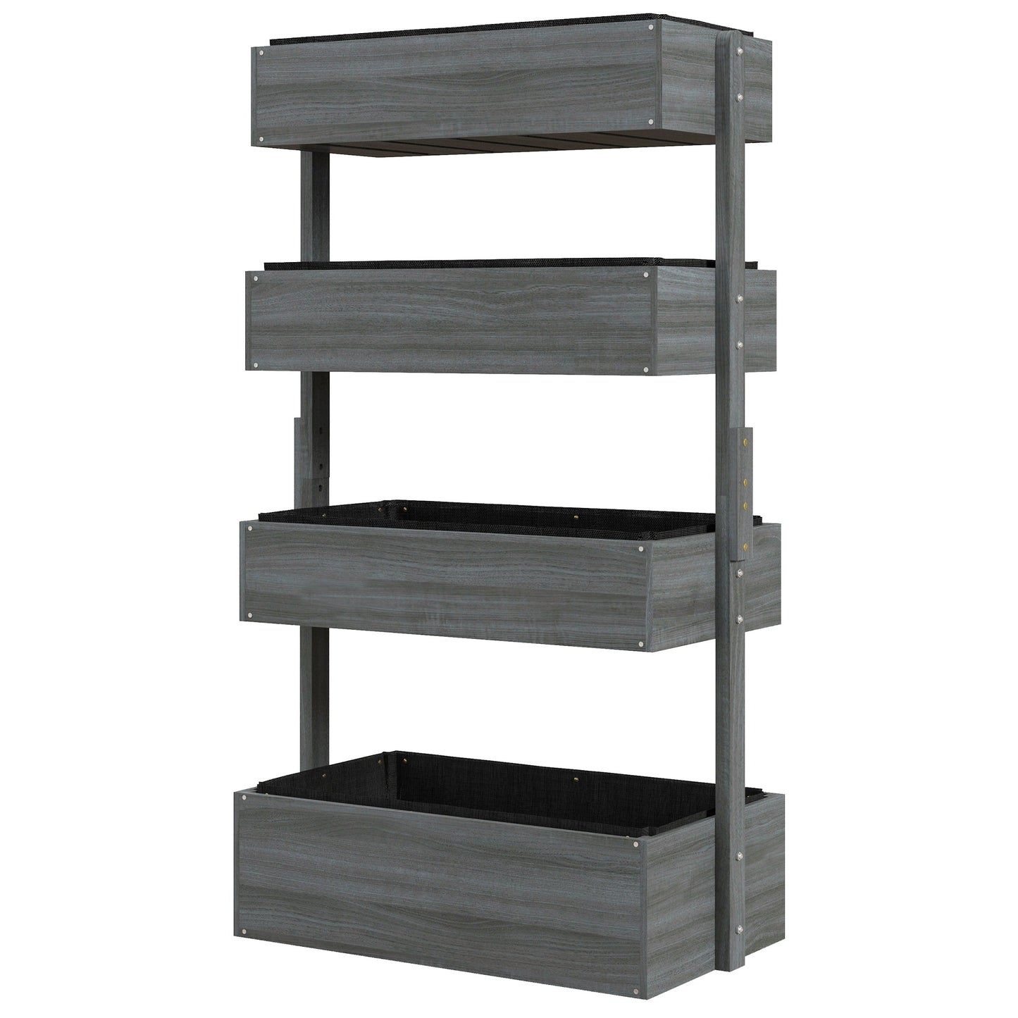 80cm x 45cm x 142cm 4-Tier Raised Garden Bed, Fir Wood Vertical Planter Box, Freestanding Elevated Plant Stand for Indoor Outdoor Use, Grey
