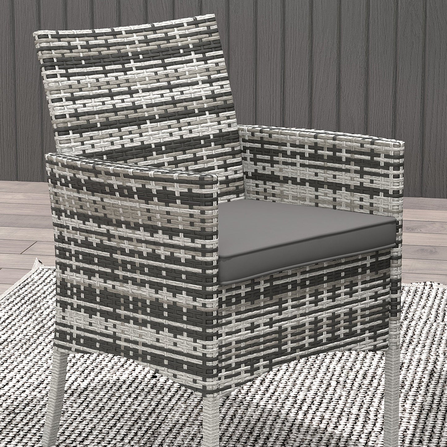 4 Seater Rattan Dining Set with Cushions, 5 Pieces Garden Dining Set with Glass Tabletop, PE Rattan Garden Furniture Set with Dining Table and Armchairs for Patio, Balcony, Mixed Grey