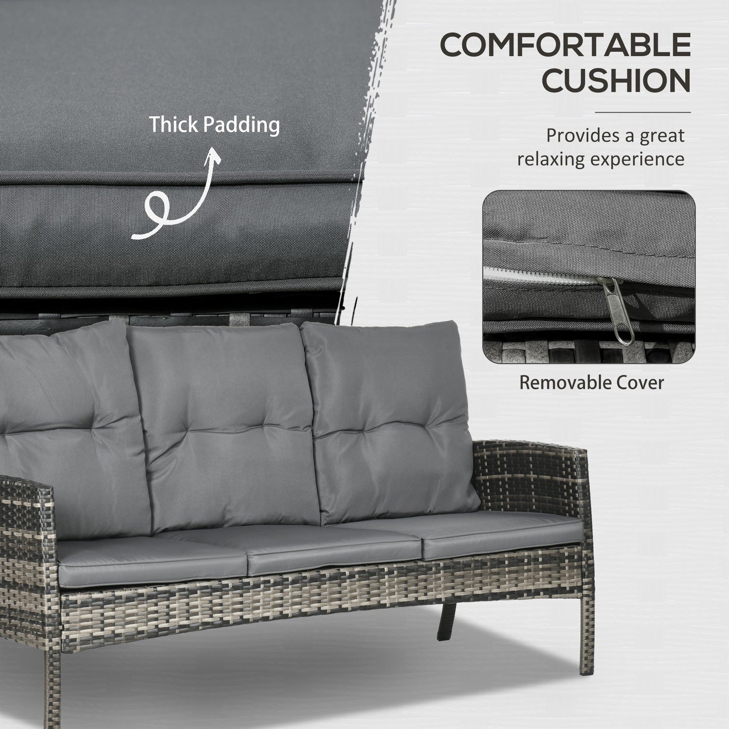 5 Seater Rattan Garden Furniture Set, 2 Armchairs, 3-Seater Wicker Sofa, 2 Footstools and Glass Table, 6 Piece Patio Rattan furniture Sofa Sets with Cushions for Conservatory, Mixed Grey