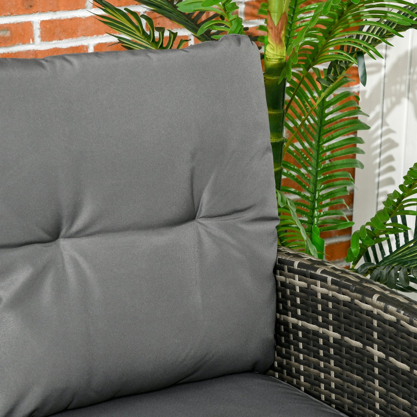 5 Seater Rattan Garden Furniture Set, 2 Armchairs, 3-Seater Wicker Sofa, 2 Footstools and Glass Table, 6 Piece Patio Rattan furniture Sofa Sets with Cushions for Conservatory, Mixed Grey