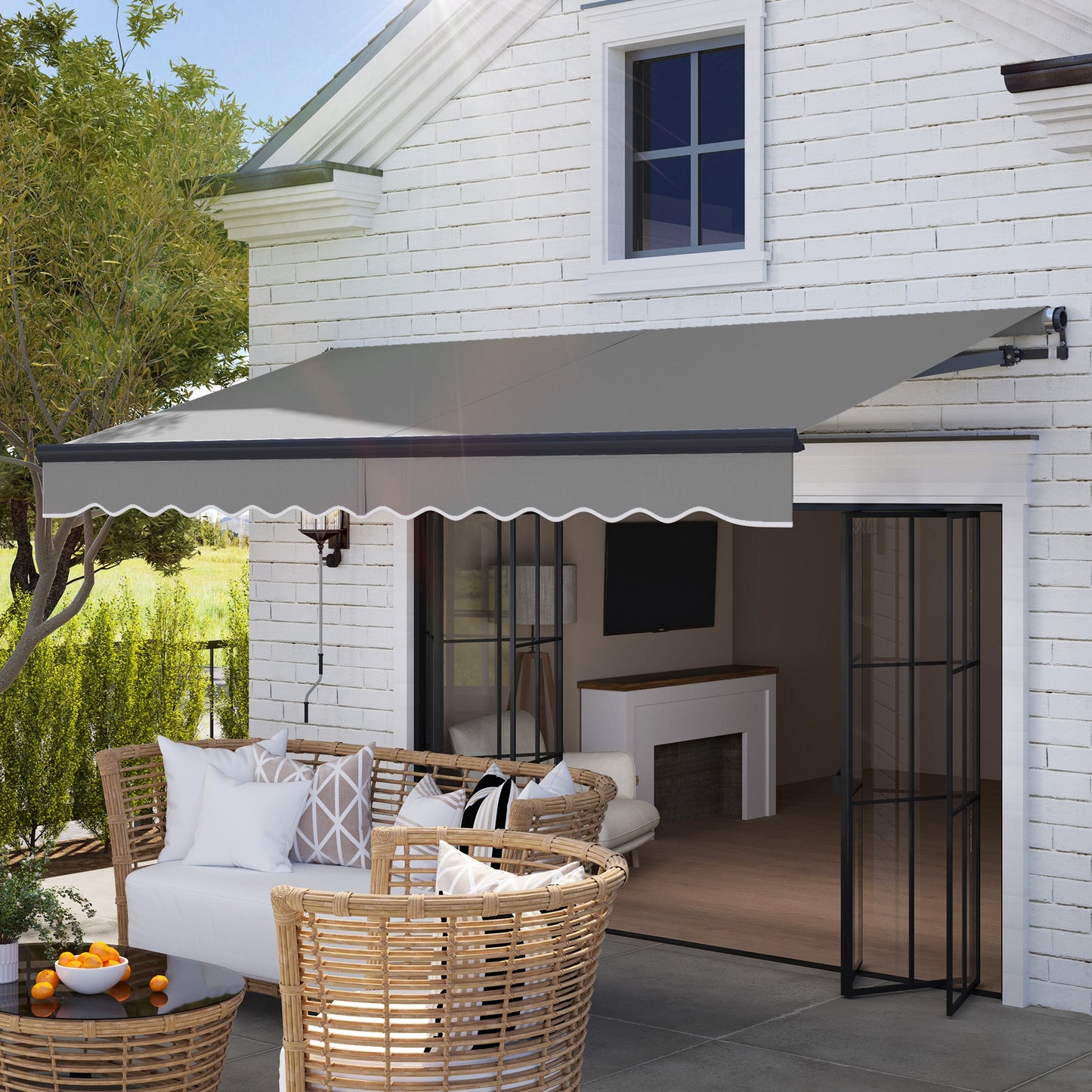 3.5 x 3(m) Electric Awning with Remote Controller, Aluminium Frame DIY Retractable Awning, UV30+ Sun Shade Canopy for Garden Patio Deck Door Window, Dark Grey