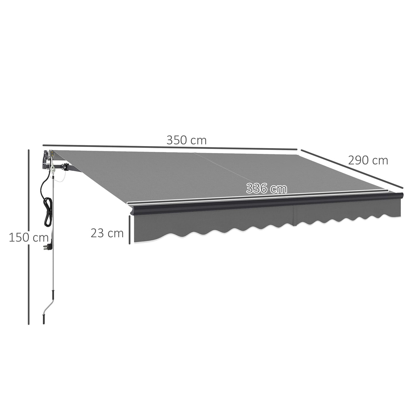 3.5 x 3(m) Electric Awning with Remote Controller, Aluminium Frame DIY Retractable Awning, UV30+ Sun Shade Canopy for Garden Patio Deck Door Window, Dark Grey