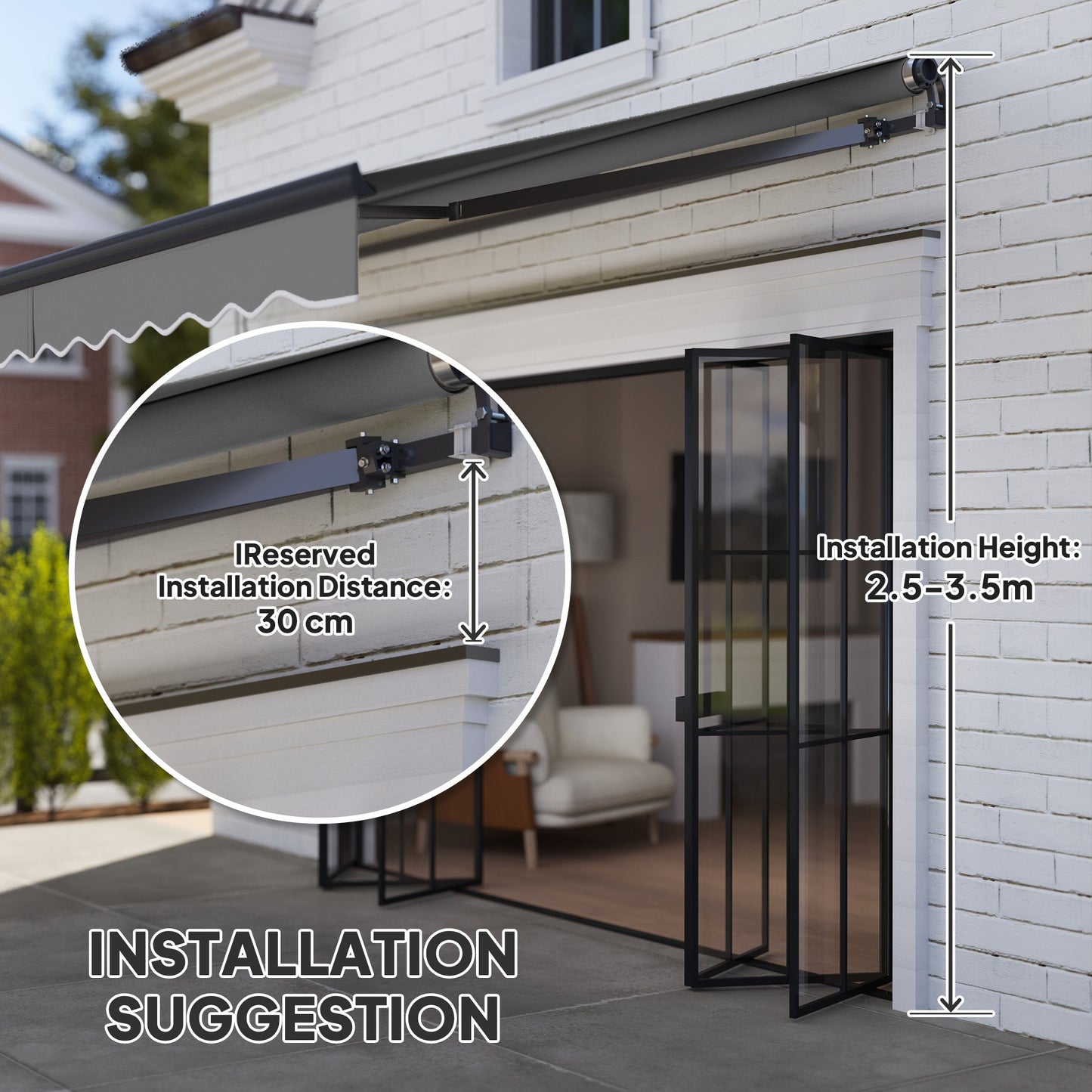 3.5 x 3(m) Electric Awning with Remote Controller, Aluminium Frame DIY Retractable Awning, UV30+ Sun Shade Canopy for Garden Patio Deck Door Window, Dark Grey