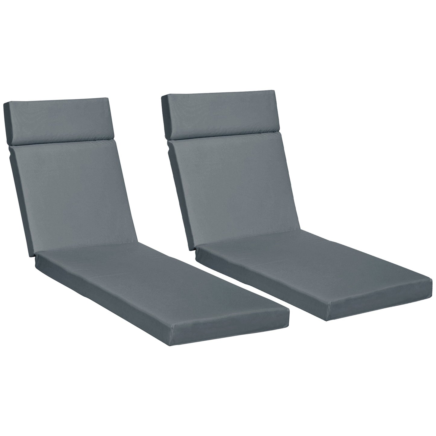 Set of 2 Sun Lounger Cushions, Replacement Cushions for Rattan Furniture with Ties, 196 x 55 cm, Dark Grey