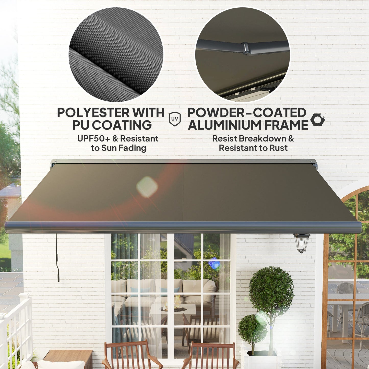 4 x 3(m) Full Cassette Electric Awning with Remote Controller, Aluminium Frame DIY Retractable Garden Awning, UPF50+ Sun Shade Canopy for Deck Door Window, Dark Grey