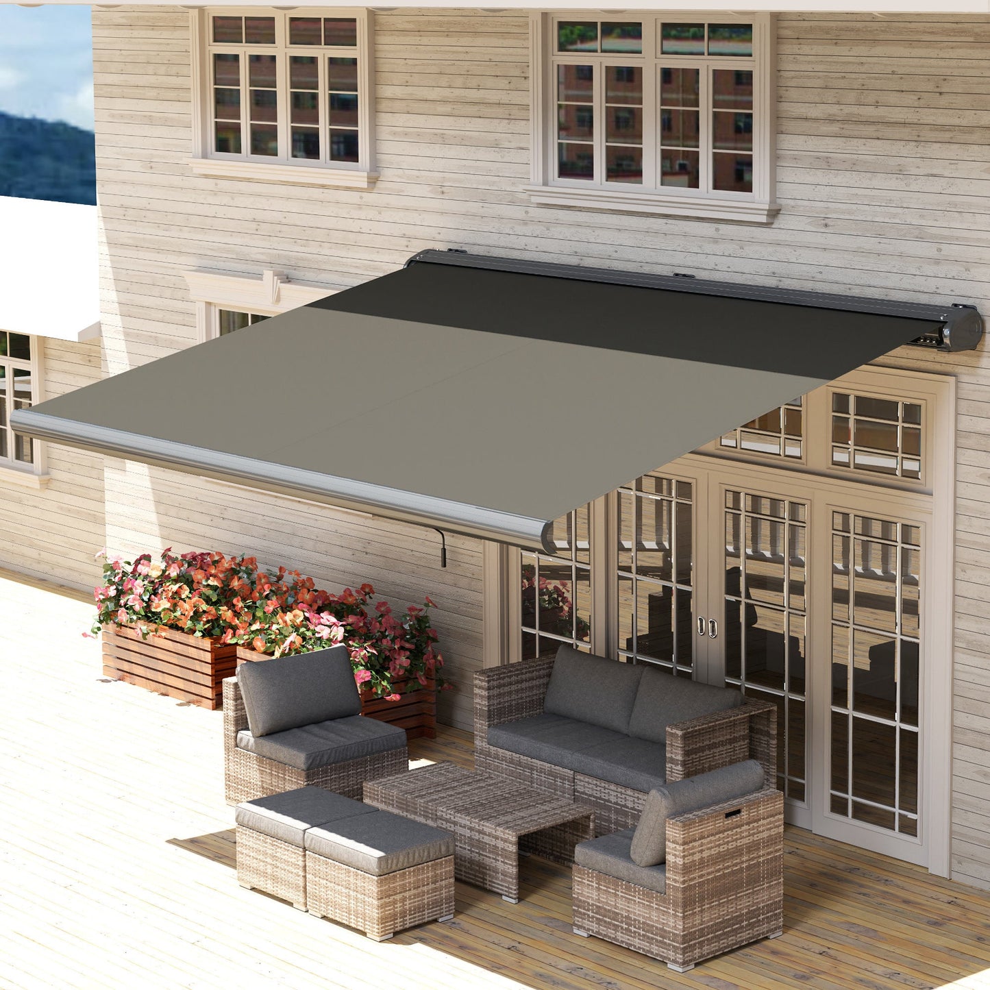 4 x 3(m) Full Cassette Electric Awning with Remote Controller, Aluminium Frame DIY Retractable Garden Awning, UPF50+ Sun Shade Canopy for Deck Door Window, Dark Grey