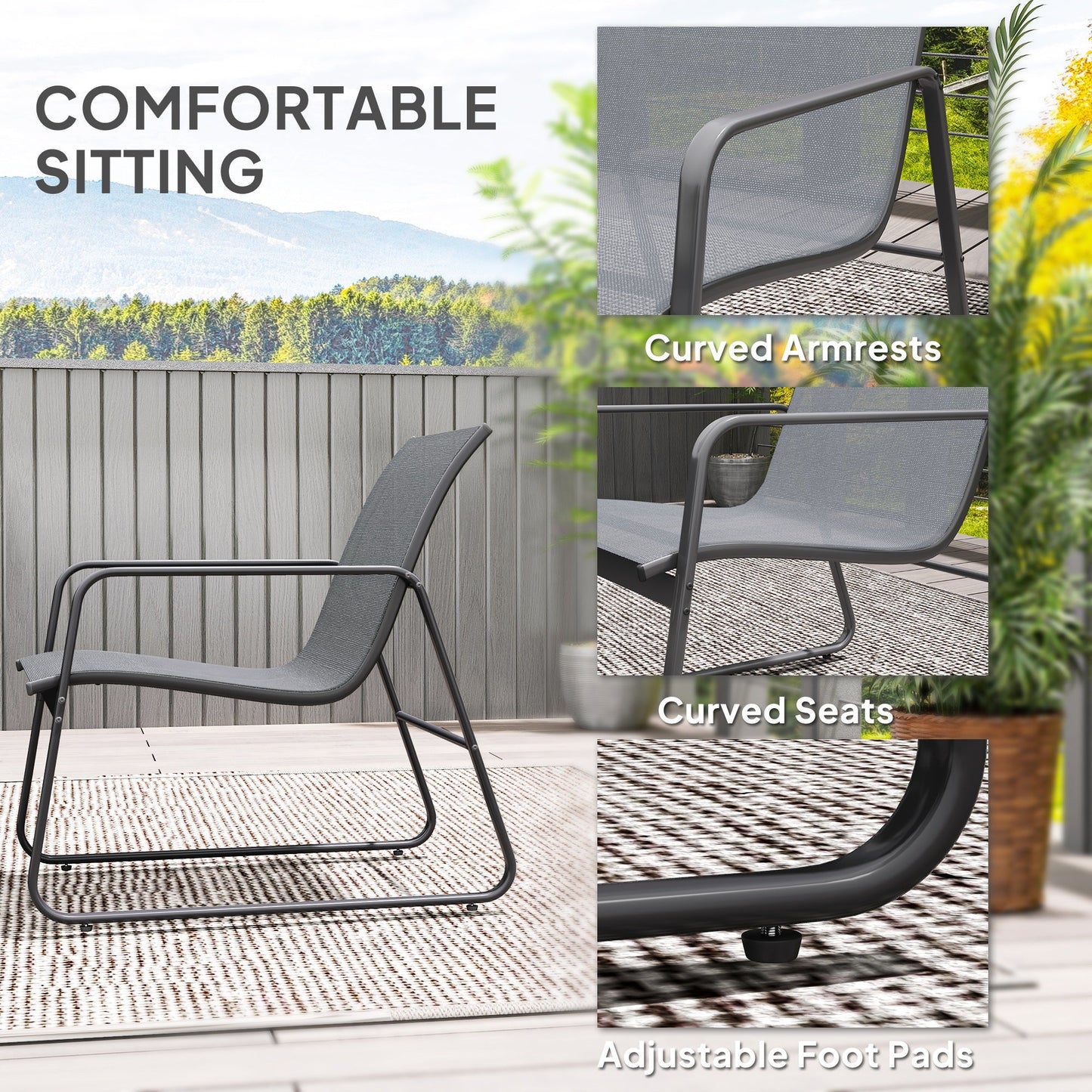 4 Piece Garden Furniture Set Outdoor Patio Sofa Set with Double Chair, Single Chairs and Glass Top Table for Terrace and Balcony, Light Grey