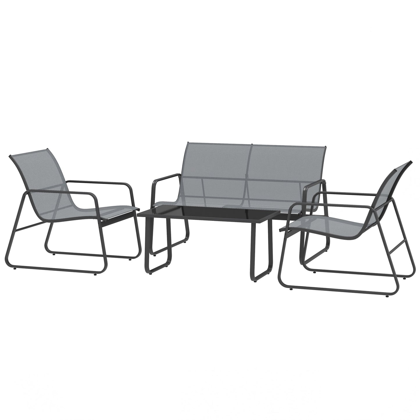4 Piece Garden Furniture Set Outdoor Patio Sofa Set with Double Chair, Single Chairs and Glass Top Table for Terrace and Balcony, Light Grey