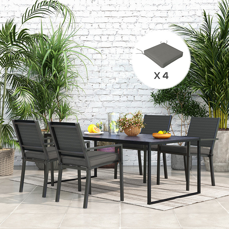 Set of 4 Outdoor Seat Cushions with Ties, Water Repellent Seat Pads for Garden Patio Kitchen Office Chairs, Charcoal Grey