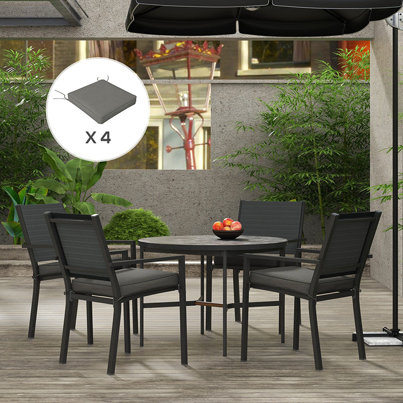 Set of 4 Outdoor Seat Cushions with Ties, Water Repellent Seat Pads for Garden Patio Kitchen Office Chairs, Charcoal Grey