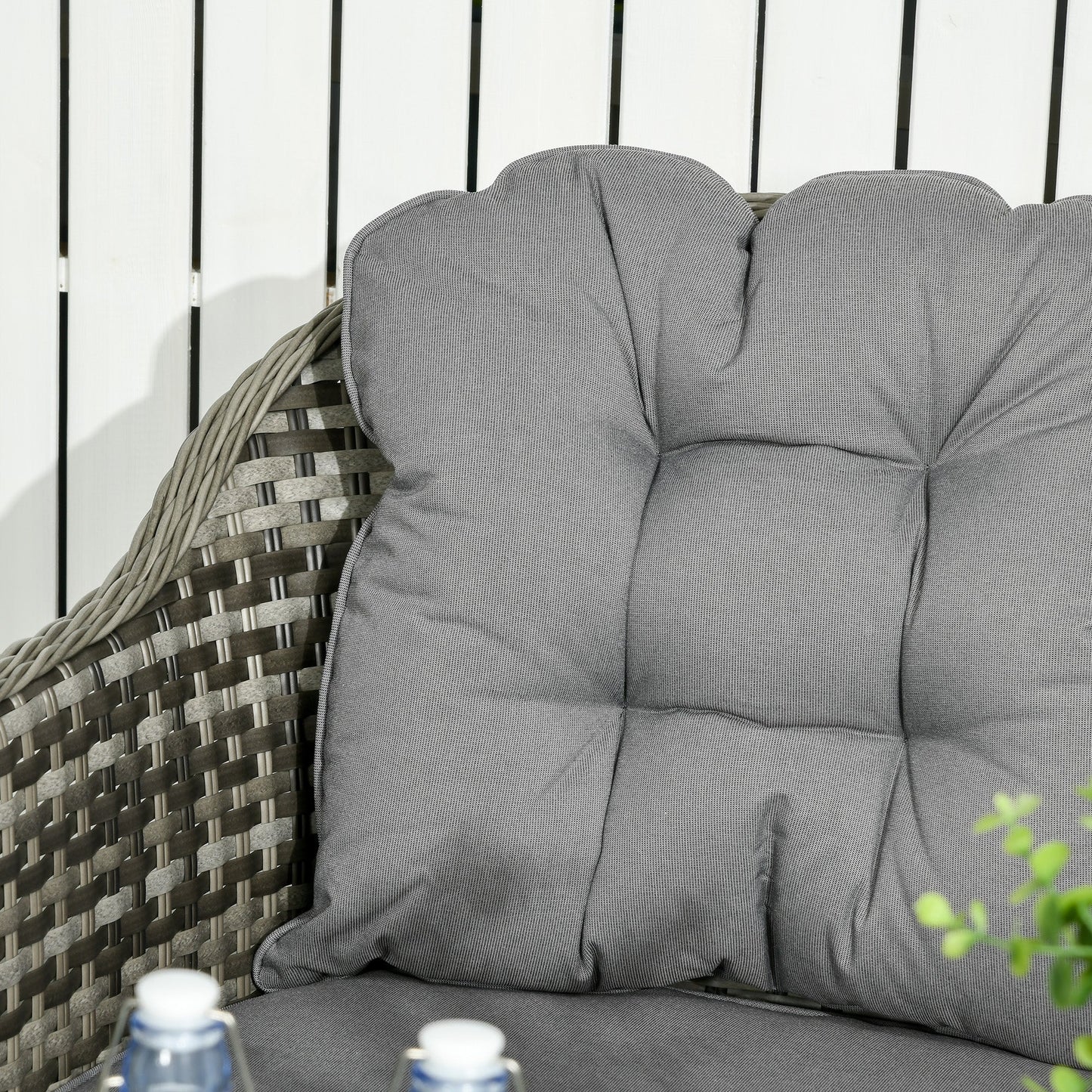4 Pieces Outdoor PE Rattan Garden Furniture, Patio Round Wicker Woven Conversation Sofa Set w/ Padded Cushions and Tempered Glass Top Table For Balcony, Pool, Garden, Sand, Grey