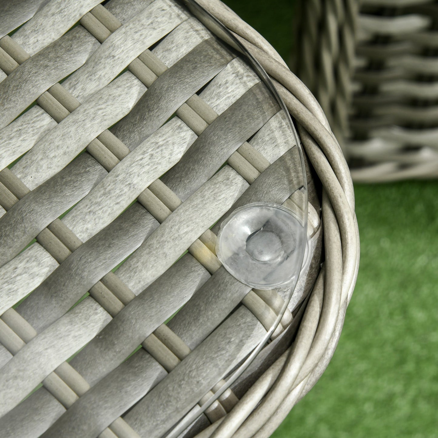4 Pieces Outdoor PE Rattan Garden Furniture, Patio Round Wicker Woven Conversation Sofa Set w/ Padded Cushions and Tempered Glass Top Table For Balcony, Pool, Garden, Sand, Grey