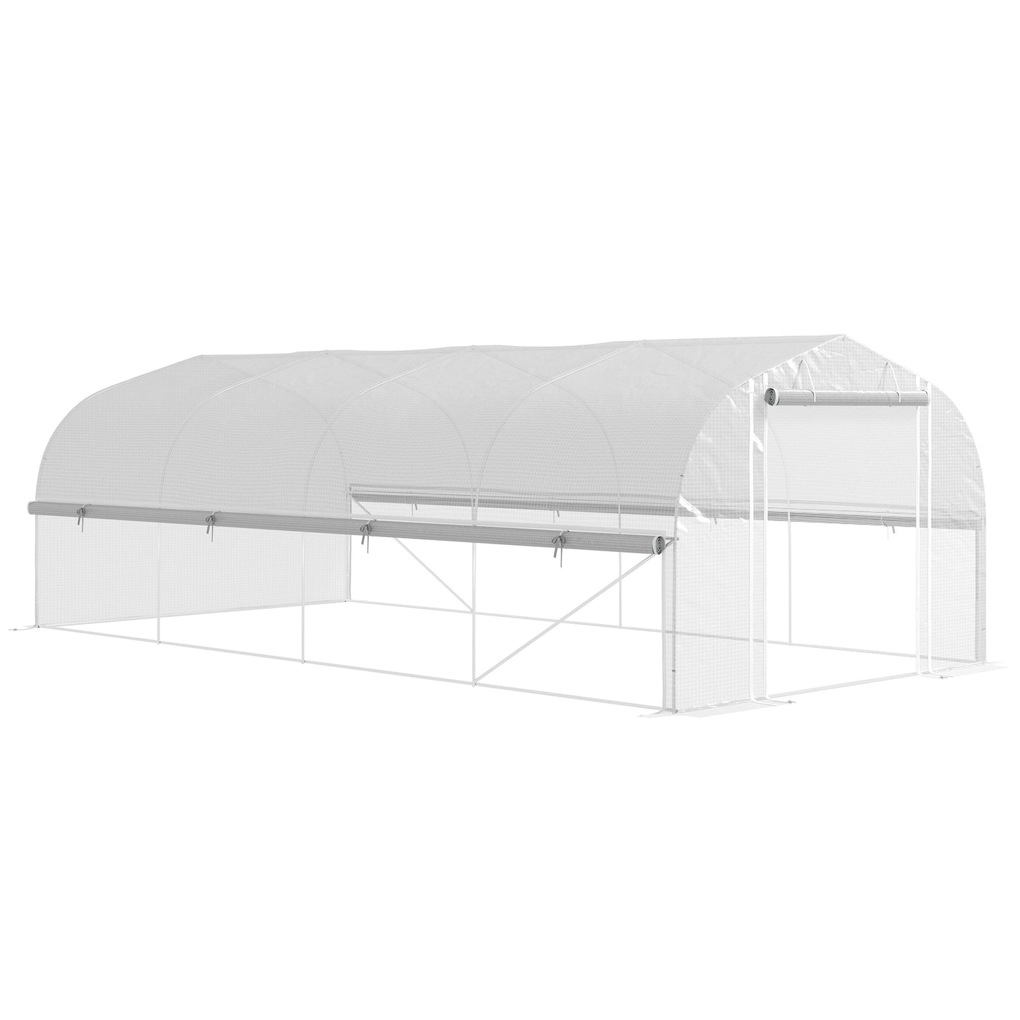 6 x 3 x 2m Walk-in Polytunnel Greenhouse, Zipped Roll Up Sidewalls, Mesh Door, 8 Mesh Windows, Tunnel Warm House Tent with PE Cover, Complimentary Plant Labels and Gloves, White