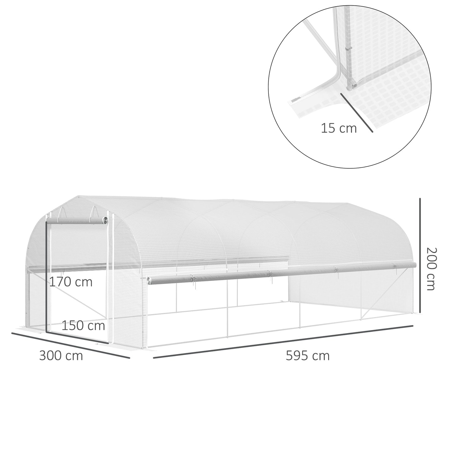 6 x 3 x 2m Walk-in Polytunnel Greenhouse, Zipped Roll Up Sidewalls, Mesh Door, 8 Mesh Windows, Tunnel Warm House Tent with PE Cover, Complimentary Plant Labels and Gloves, White