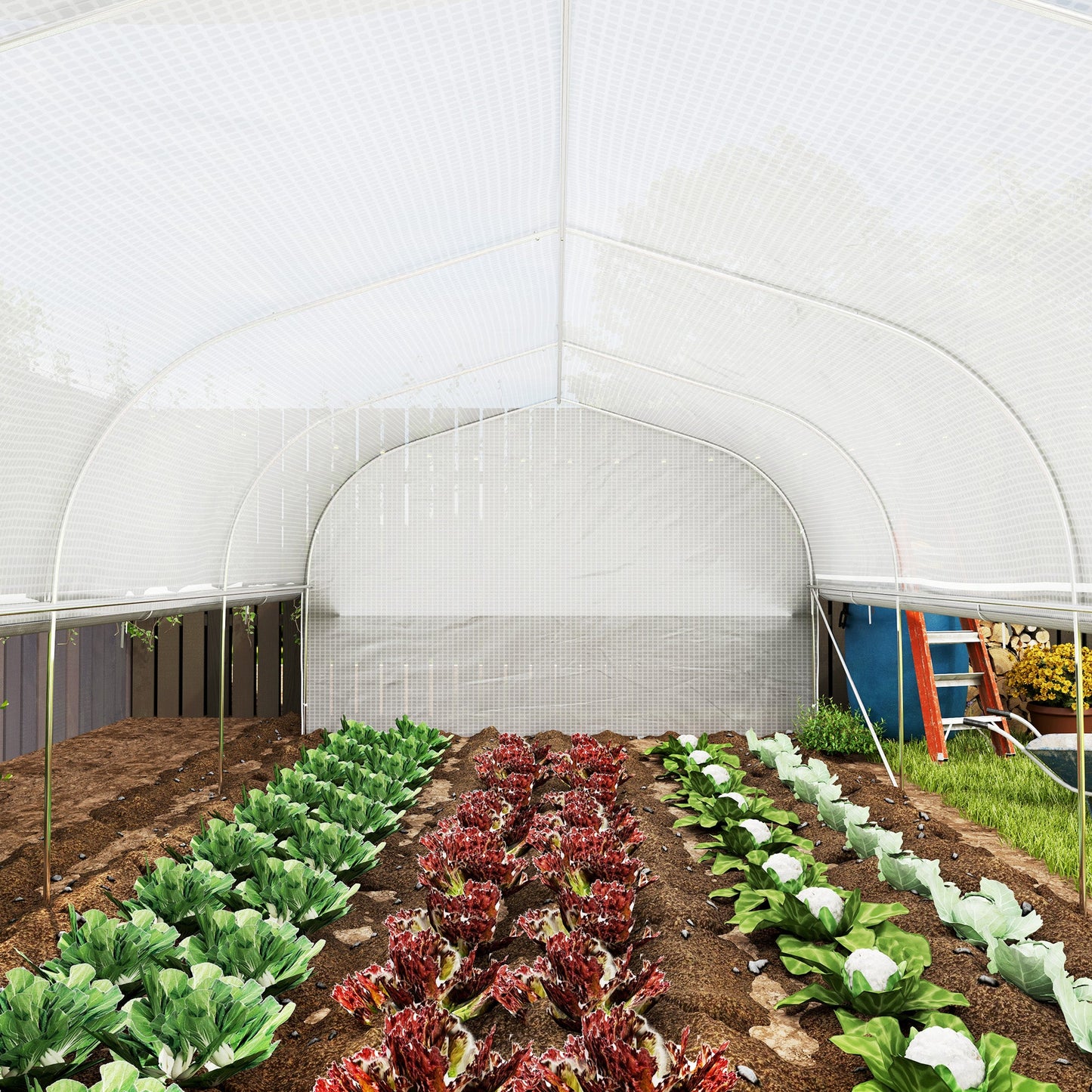 6 x 3 x 2m Walk-in Polytunnel Greenhouse, Zipped Roll Up Sidewalls, Mesh Door, 8 Mesh Windows, Tunnel Warm House Tent with PE Cover, Complimentary Plant Labels and Gloves, White