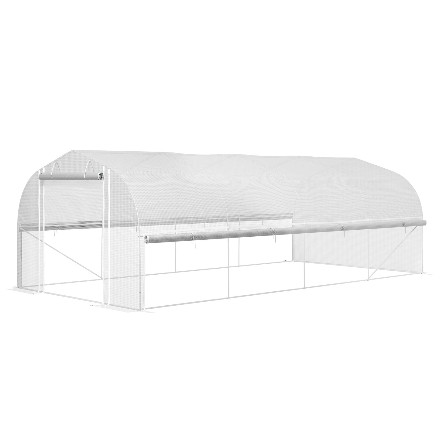 6 x 3 x 2m Walk-in Polytunnel Greenhouse, Zipped Roll Up Sidewalls, Mesh Door, 8 Mesh Windows, Tunnel Warm House Tent with PE Cover, Complimentary Plant Labels and Gloves, White