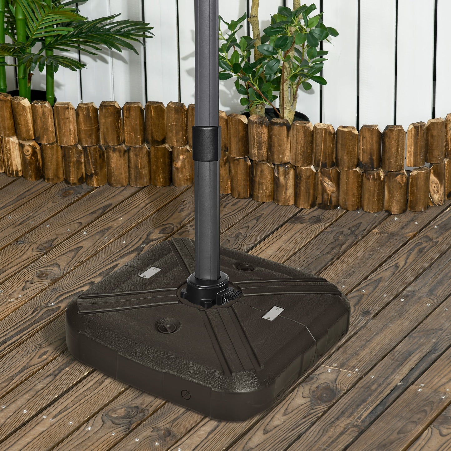 Fillable Cantilever Parasol Base Weights with Steel Cross Base, Garden Umbrella Stand Weight with Wheels, 195kg Sand or 170kg Water Filled, Coffee